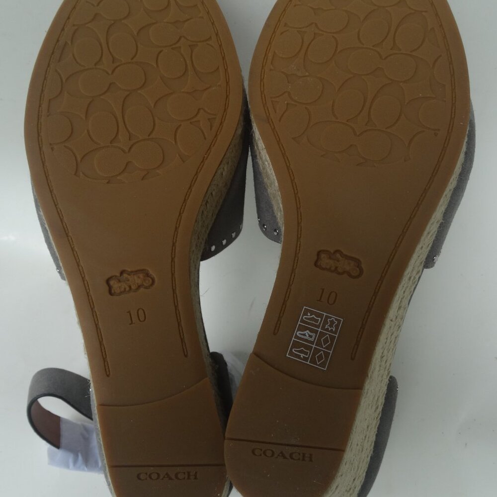 NEW COACH Size 10 Kelsi Wedge Espadrille Sandals Heathered Gray Suede Studded - Picture 6 of 7